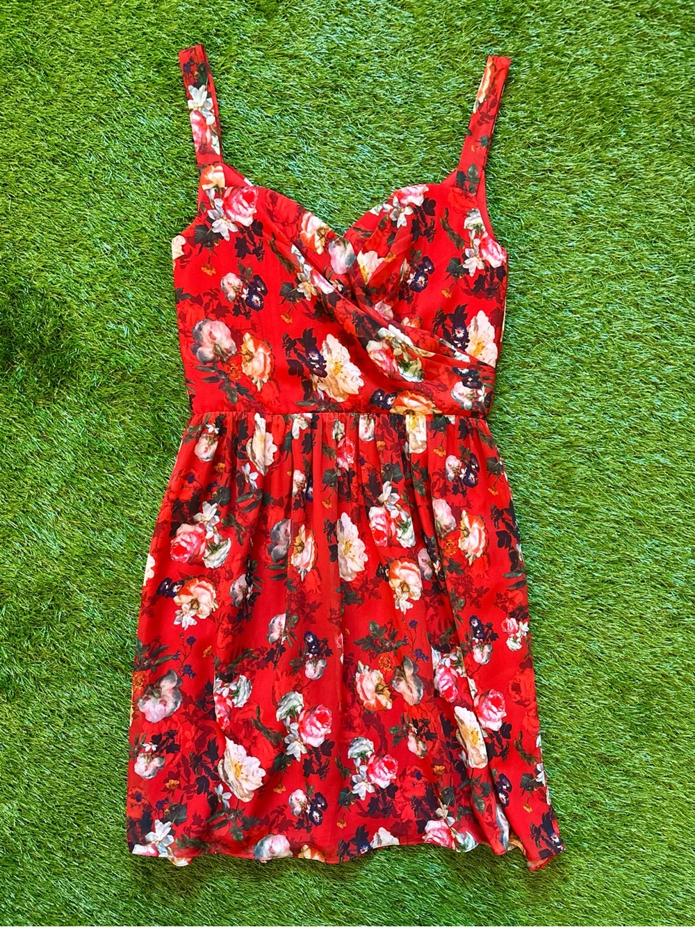 The Kooples Red Floral Fit & Flare Dress Medium